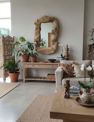 spiegel van wortelhout uit Indonesie - 106 cm x 66 cm - landelijke woonstijl