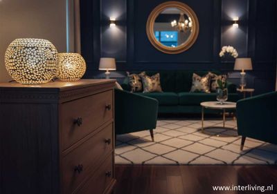 Bollamp - ronde tafellamp van warm goud kleurig glas mozaiek patroon