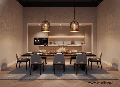 strakke hanglamp met oosterse touch "Bell" - filigrain design - verweerd koper met hout afwerking