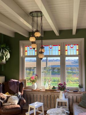 hanglamp met 5 bollen mozaïek transparant