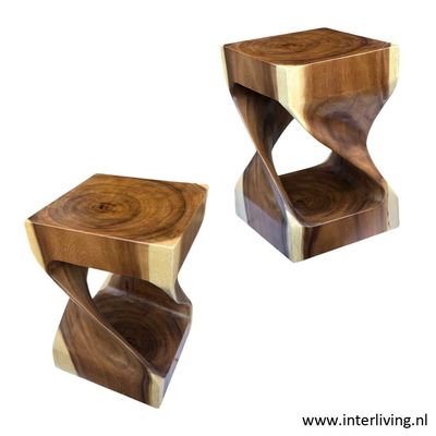 sidetable - sculpted houten zandloper / twist model 45 x 30 x 30 cm