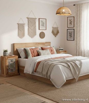 nachtkastje hout met decoratief bohemian kleurrijk mozaïek