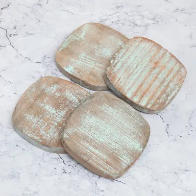 mangohouten onderzetters vintage aqua - 4 stuks