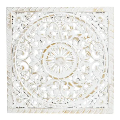lotus mandala wandpaneel white wash met goud accenten - 39x39 cm