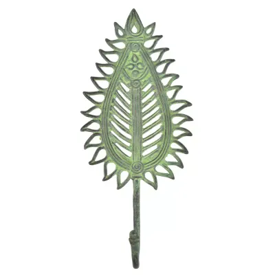 Grote wandhaak - Messing bladbloem design met patina