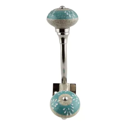 Decoratieve haak van keramiek - zeegroen / petrol /aqua