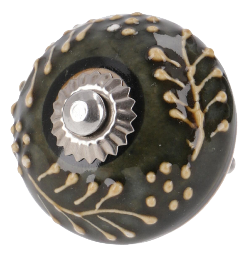 Decoratieve deurknop van keramiek - groen met bruine tinten