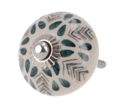 Decoratieve deurknop van keramiek - wit met groen/blauw