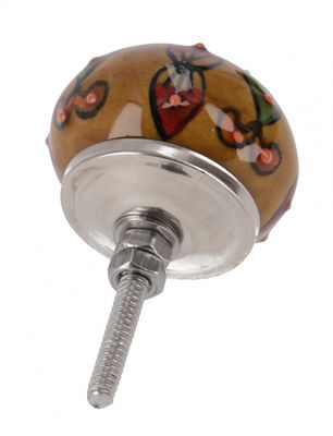 Decoratieve deurknop van keramiek - bruin met rood/groen