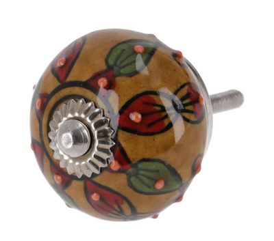 Decoratieve deurknop van keramiek - bruin met rood/groen