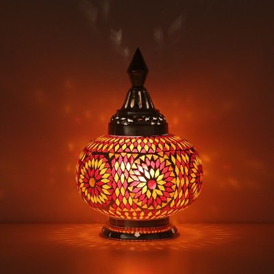 Tafellamp pompoen glasmozaïek turkish design rood- oranje Tafellamp pompoen glasmozaïek turkish design rood- oranje