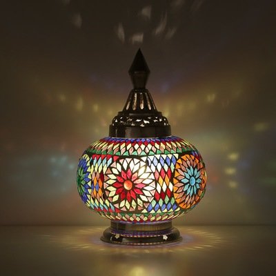 Tafellamp pompoen glasmozaïek turkish design multi colour Tafellamp pompoen glasmozaïek turkish design multi colour