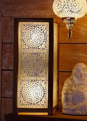 vloerlamp mozaïek transparant / hout unfinished 60 cm + set transparante waxinehouders