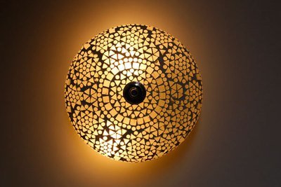 plafonnière mozaïek 25 cm - transparant glas - wit tinten met beton