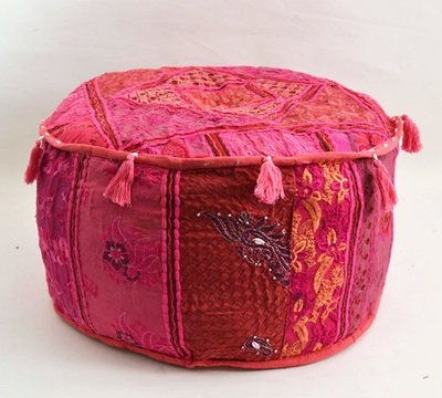 poef roze rond model - 25 cm hoog
