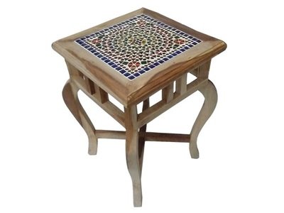 bloemtafel hout unfinished mozaïek multi colour 28*28*40