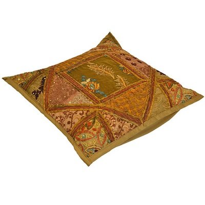 vintage sierkussen uit India van sari patchwork bruin / olijf groen