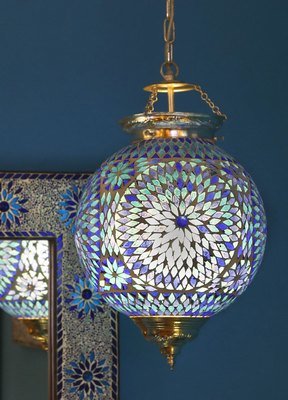 hanglamp bol mozaïek turkish design blauw