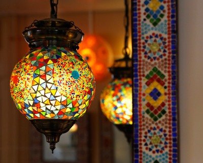 hanglamp bol mozaïek beads &amp; triangles