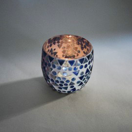 Twee stuks waxinehouders blauw mozaiek