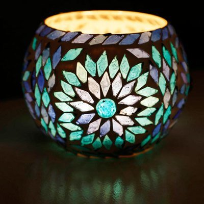 Waxinehouder mozaïek - turkish design blauw