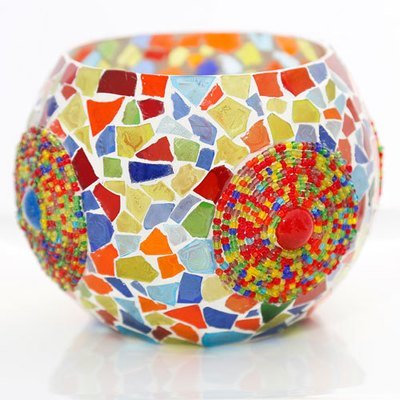 Waxinehouder mozaïek &amp; kralen broken glass 15 cm