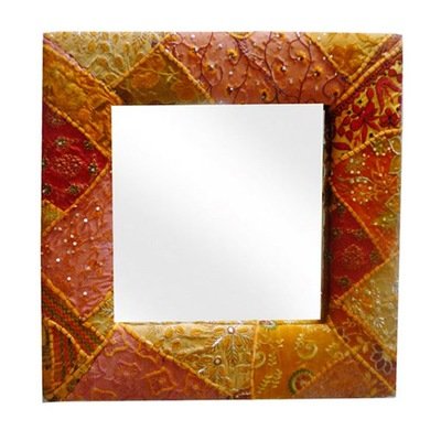 Spiegel met  fabric frame orange patchwork