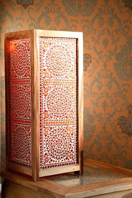 vloerlamp mozaïek rood - oranje / hout unfinished 60 cm