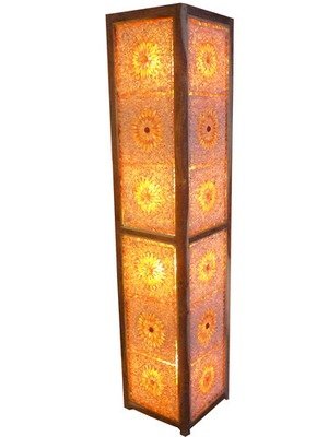 vloerlamp kralen &amp; mozaïek rood- oranje / hout unfinished 120 cm