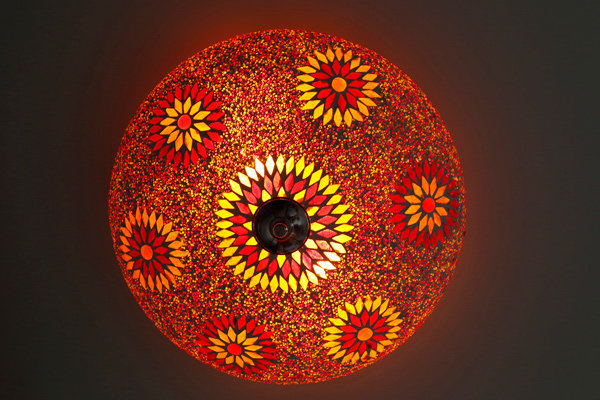 plafonnière mozaïek turks design met kralen - 38 cm- rood/oranje