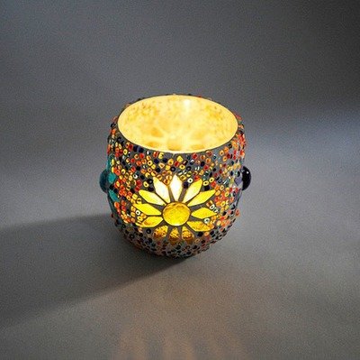 Twee stuks waxinehouders multi colour - mozaiek&amp;kralen
