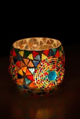 Twee stuks waxinehouders multi colour mozaiek&kralen