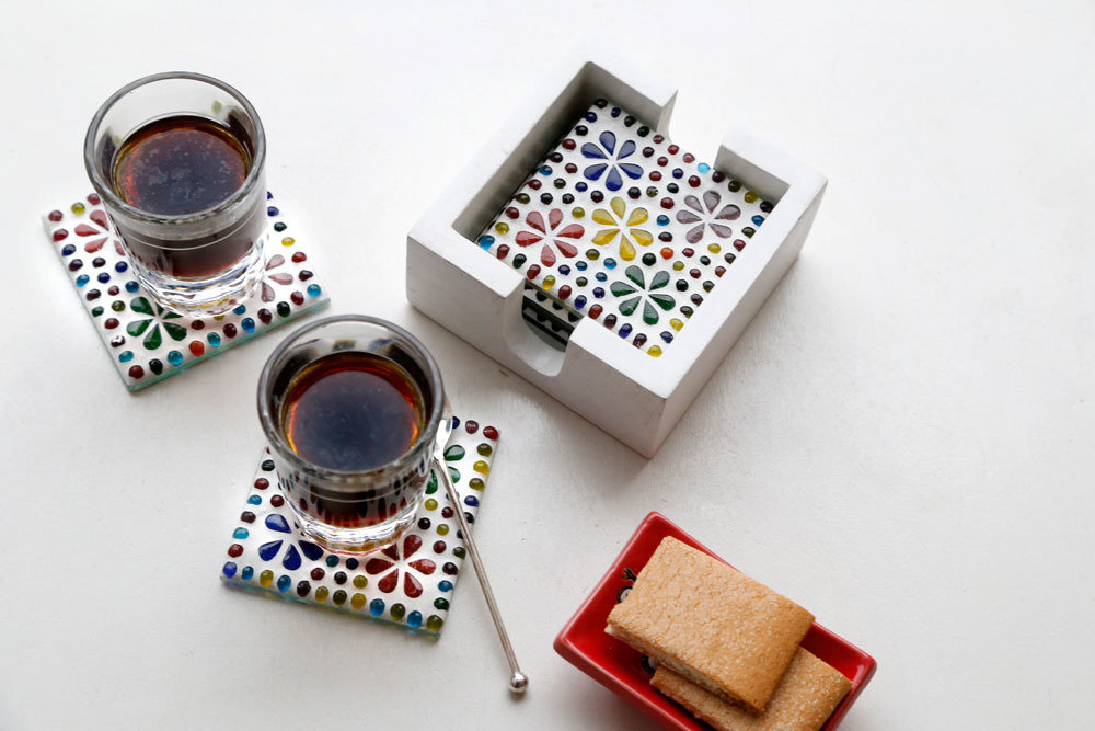 6 onderzetters glasmozaïek flower design