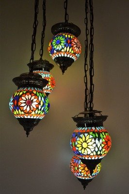 hanglamp met 5 bollen mozaïek multi colour