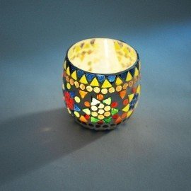 Twee stuks waxinehouders mozaiek uit India -  traditioneel multi colour