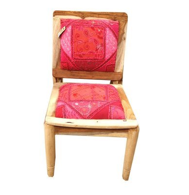 stoel met patchwork roze / hout sheesam unfinished