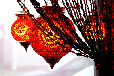 hanglamp bol mozaïek turkish design beads rood - oranje