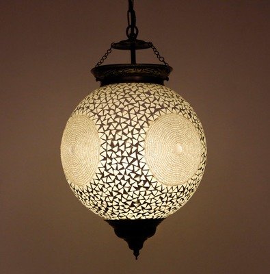 hanglamp bol transparant mozaïek beads &amp; triangles