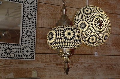 hanglamp bol mozaïek turkish design zwart wit