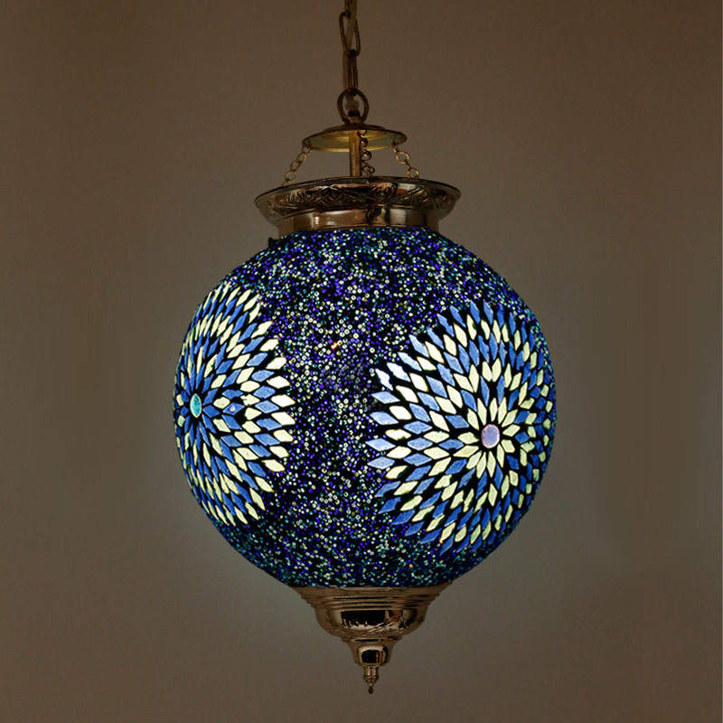 hanglamp bol mozaïek turkish design beads blauw