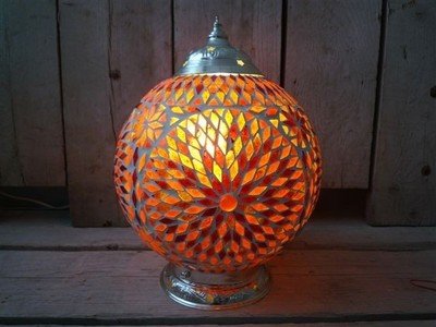 tafellamp bol Ø25 mozaïek rood oranje turkish design