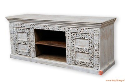 Indiaas kastje/dressoir van mango hout - white washed - 50*145*40