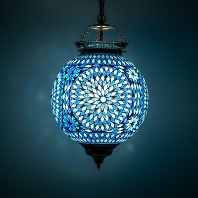 hanglamp bol mozaïek turkish design blauw
