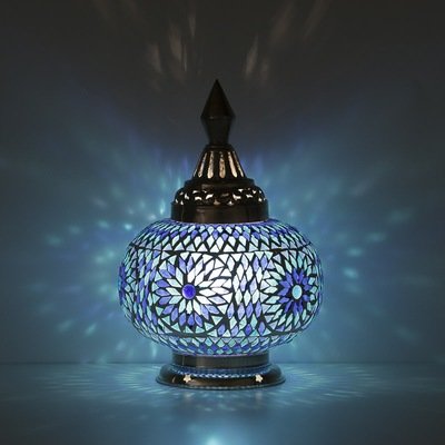 Tafellamp pompoen glasmozaïek Bohemian blue turkish design blauw