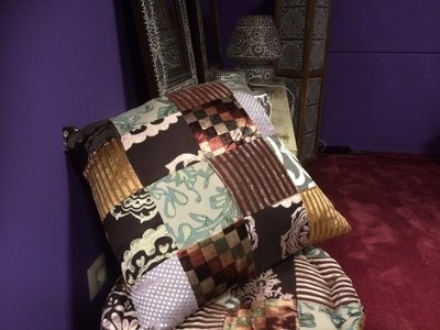 sierkussen multi colour bruintinten - patchwork