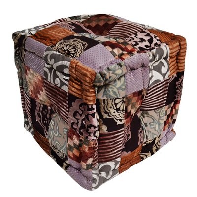 Poef patchwork in bruintinten 45 x 45 x 45 cm