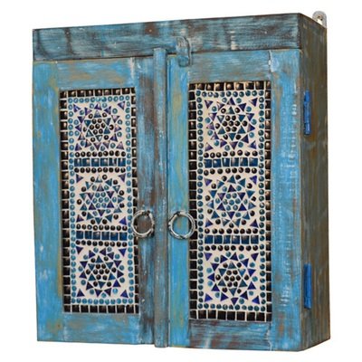 kastje recycled old wood antique blauw mozaiek