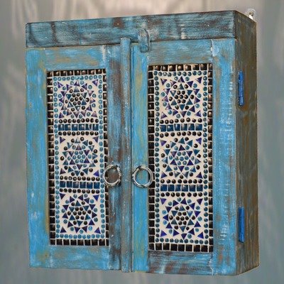 kastje recycled old wood antique blauw mozaiek