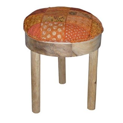 kruk met patchwork oranje / hout sheesam unfinished
