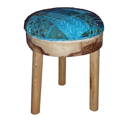 kruk met patchwork blauw / hout sheesam unfinished